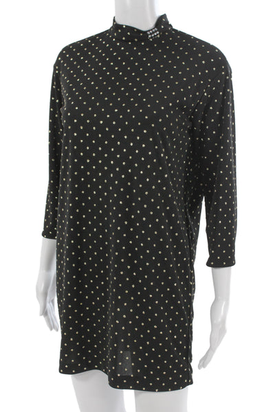 Marc Jacobs Womens Black Polka Dot Shift Dress Mock Neck 3/4 Sleeve Size 0