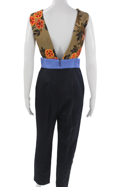 MSGM Women Floral V-Neck Sleeveless Jumpsuit Beige Size 40