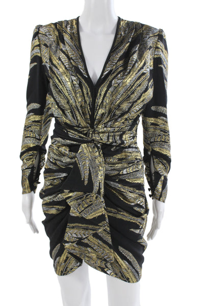 Dundas Womens Bodycon Mini Dress Black V-Neck Long Sleeve Button 80s Size 34