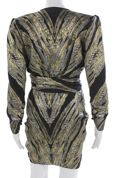 Dundas Womens Bodycon Mini Dress Black V-Neck Long Sleeve Button 80s Size 34