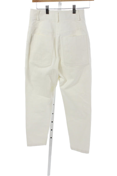 Hermes Women White Chino Pants Cotton Button Closure Size 34