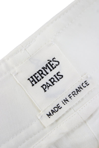 Hermes Women White Chino Pants Cotton Button Closure Size 34