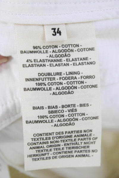 Hermes Women White Chino Pants Cotton Button Closure Size 34