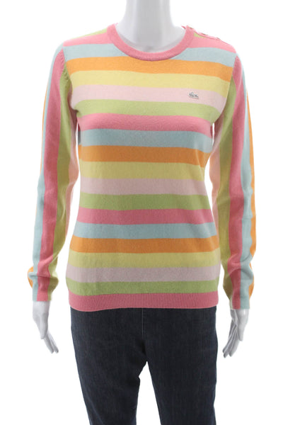 Lacoste Unisex Pullover Cashmere Striped Crew Neck Button Light Blue Size 40