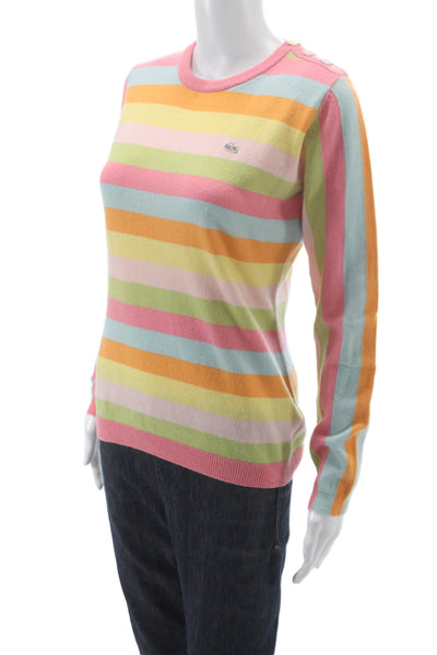 Lacoste Unisex Pullover Cashmere Striped Crew Neck Button Light Blue Size 40
