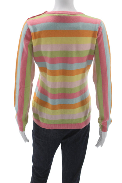 Lacoste Unisex Pullover Cashmere Striped Crew Neck Button Light Blue Size 40