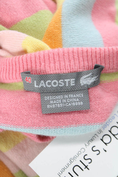 Lacoste Unisex Pullover Cashmere Striped Crew Neck Button Light Blue Size 40