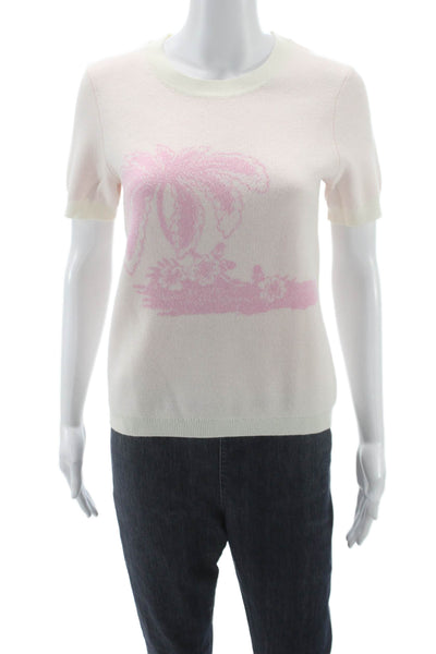 Staud Unisex Pullover Sweater White Graphic Crewneck Short Sleeve Size M