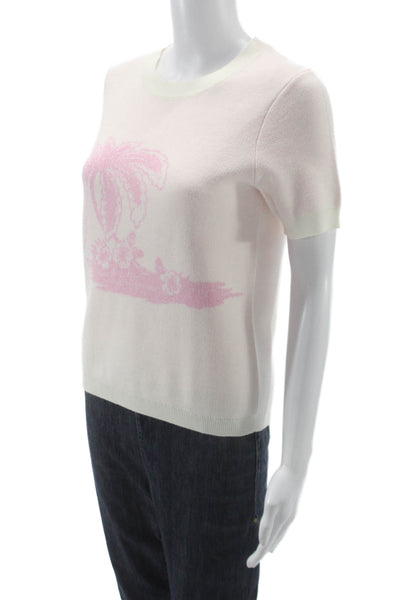 Staud Unisex Pullover Sweater White Graphic Crewneck Short Sleeve Size M