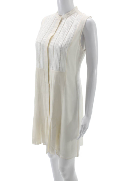 Vince Women Shift Shirt Dress White Silk Mock Neck Button Above Knee Size 4
