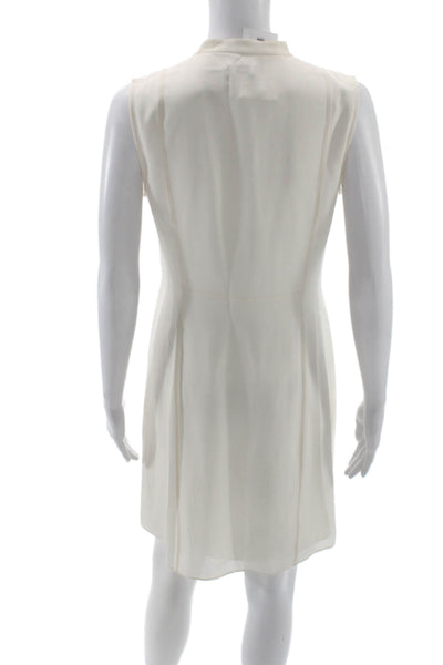 Vince Women Shift Shirt Dress White Silk Mock Neck Button Above Knee Size 4