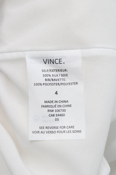 Vince Women Shift Shirt Dress White Silk Mock Neck Button Above Knee Size 4