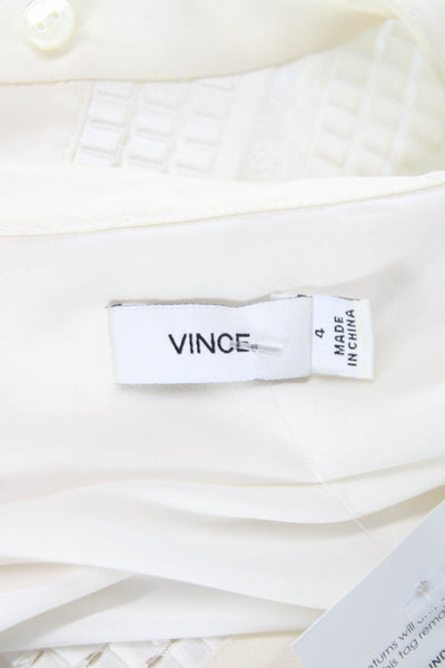 Vince Women Shift Shirt Dress White Silk Mock Neck Button Above Knee Size 4