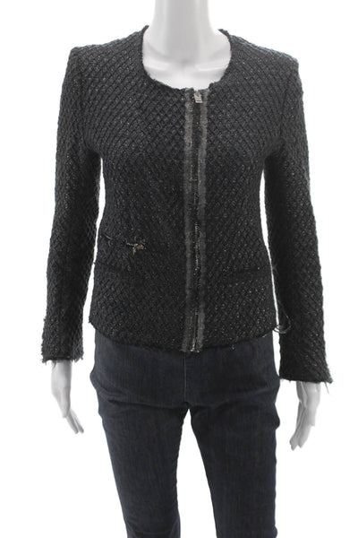 IRO Womens Quilted Jacket Black Argyle Designer Zip Round Neck Size 1