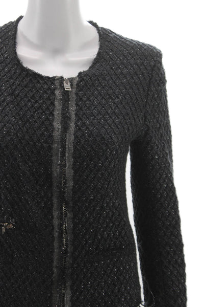 IRO Womens Quilted Jacket Black Argyle Designer Zip Round Neck Size 1