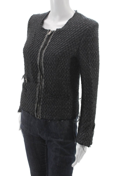 IRO Womens Quilted Jacket Black Argyle Designer Zip Round Neck Size 1