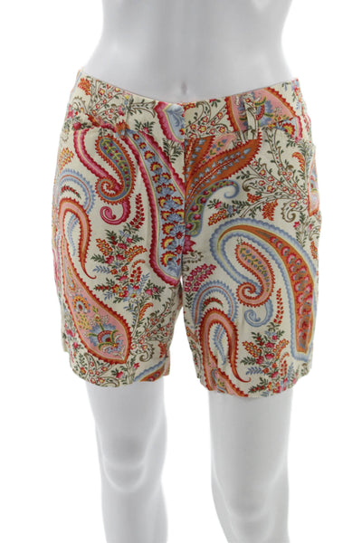 J Crew Unisex Chino Shorts Beige Paisley 100% Cotton Button Size 0