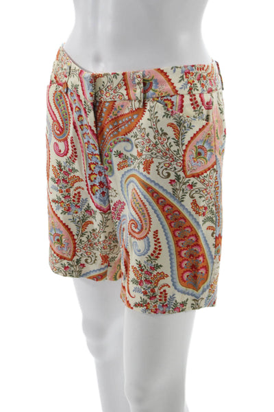 J Crew Unisex Chino Shorts Beige Paisley 100% Cotton Button Size 0