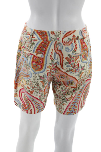 J Crew Unisex Chino Shorts Beige Paisley 100% Cotton Button Size 0