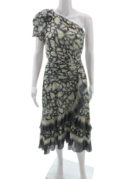 Ulla Johnson Women Beige Silk Floral Mid Calf Dress Zip Size 2