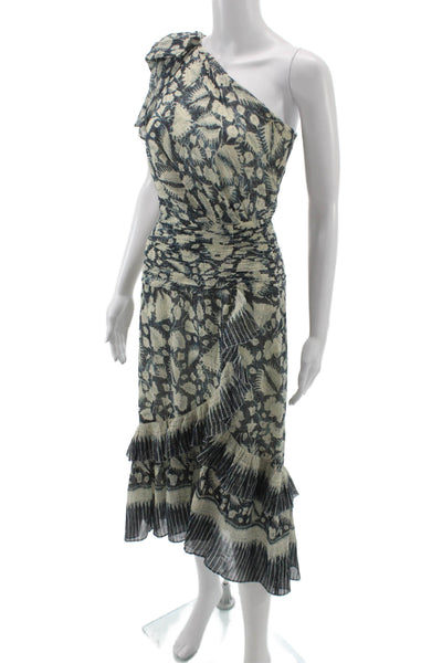 Ulla Johnson Women Beige Silk Floral Mid Calf Dress Zip Size 2