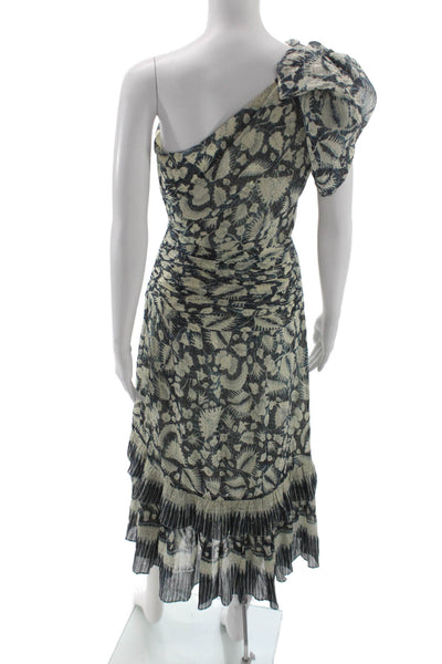 Ulla Johnson Women Beige Silk Floral Mid Calf Dress Zip Size 2