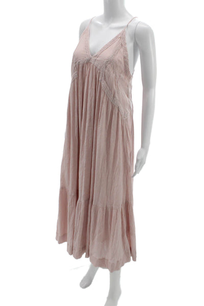 MNG Womens Maxi Slip Dress Pink V Neck Sleeveless Polyester Size 4
