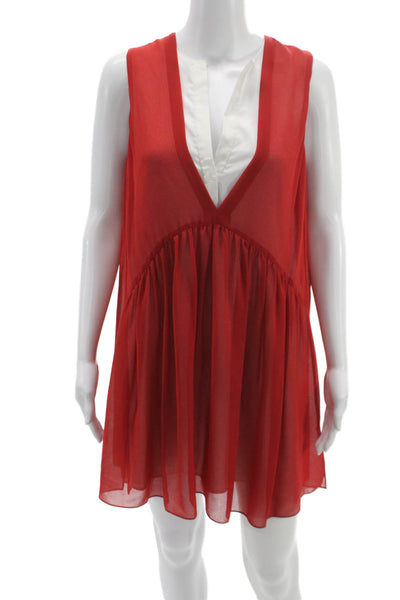Sandro Paris Womens Red Sleeveless Shift Tank V Neck Dress Size M