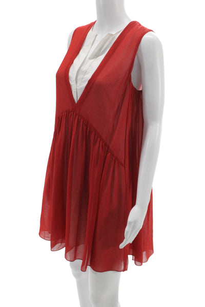 Sandro Paris Womens Red Sleeveless Shift Tank V Neck Dress Size M