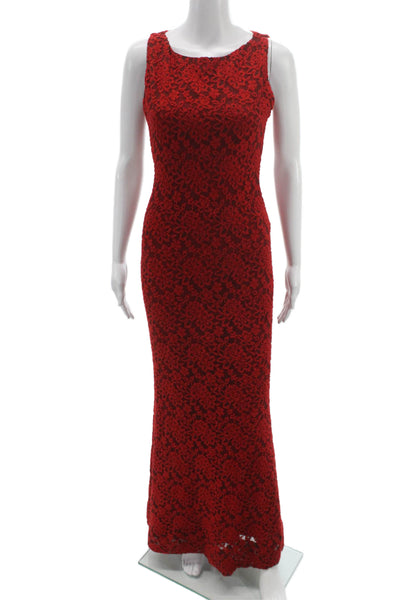 Alice + Olivia Women Bodycon Maxi Dress Red Sleeveless Round Neck Size XS