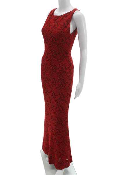 Alice + Olivia Women Bodycon Maxi Dress Red Sleeveless Round Neck Size XS