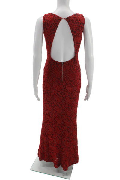 Alice + Olivia Women Bodycon Maxi Dress Red Sleeveless Round Neck Size XS