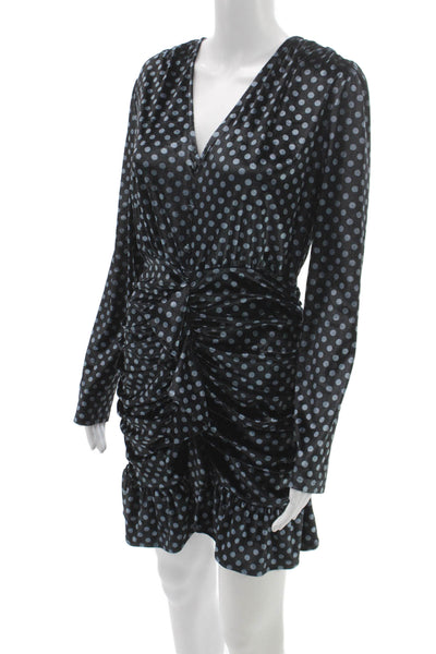 Endless Rose Women Black Silk Bodycon Dress V-Neck Long Sleeve Size S