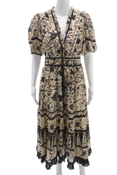 Ulla Johnson Womens Maxi Wrap Dress Beige V-Neck Short Sleeve Tie Size S