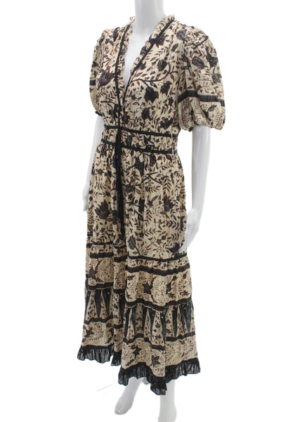 Ulla Johnson Womens Maxi Wrap Dress Beige V-Neck Short Sleeve Tie Size S