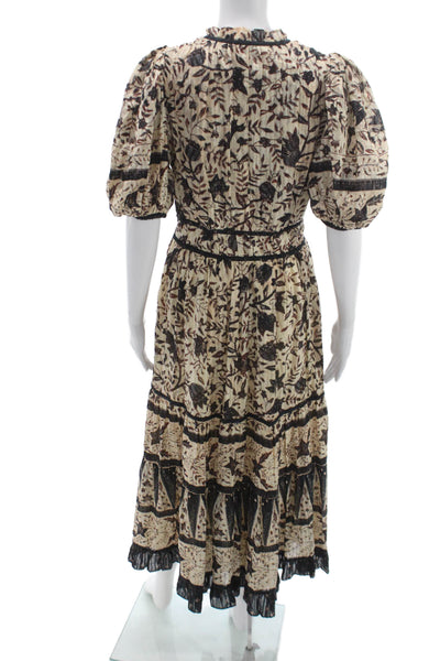 Ulla Johnson Womens Maxi Wrap Dress Beige V-Neck Short Sleeve Tie Size S