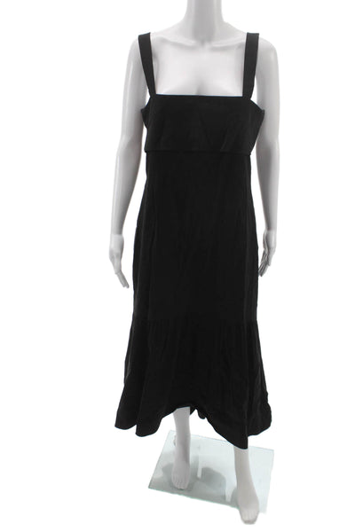 Theory Women Maxi Tank Dress Black Square Neck Linen Blend Size L
