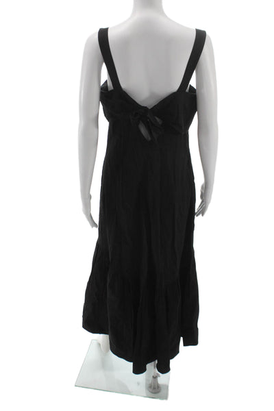 Theory Women Maxi Tank Dress Black Square Neck Linen Blend Size L