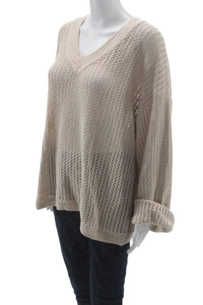 Z Supply Unisex Pullover V-Neck Cotton Long Sleeve Sweater Beige Size M