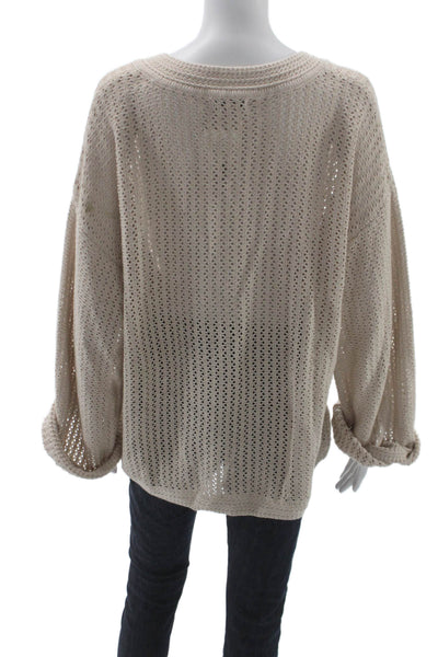 Z Supply Unisex Pullover V-Neck Cotton Long Sleeve Sweater Beige Size M