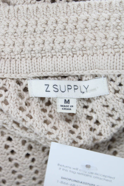 Z Supply Unisex Pullover V-Neck Cotton Long Sleeve Sweater Beige Size M
