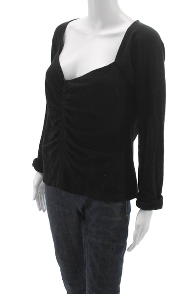 ALC Womens Basic Jersey Square Neck Long Sleeve Black Top Size XL