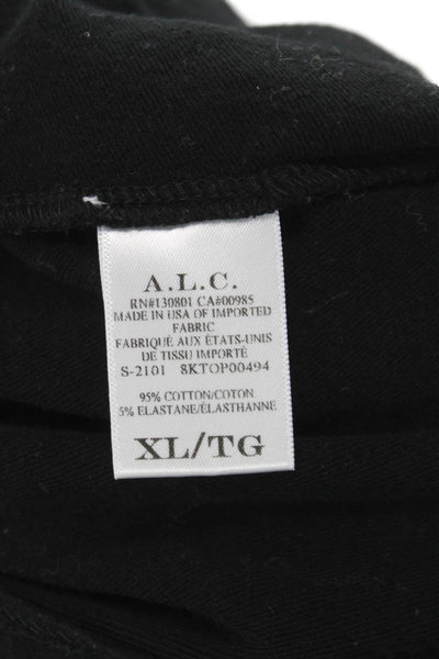 ALC Womens Basic Jersey Square Neck Long Sleeve Black Top Size XL