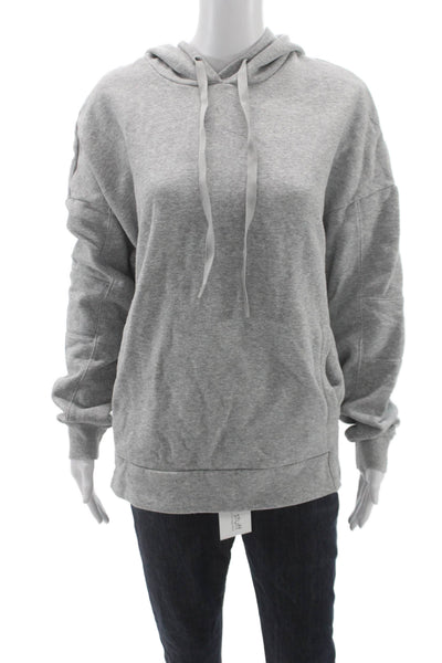 Alo Unisex Pullover Hoodie Gray Drawstring Cotton Blend Size M