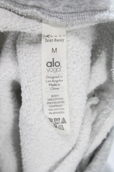 Alo Unisex Pullover Hoodie Gray Drawstring Cotton Blend Size M