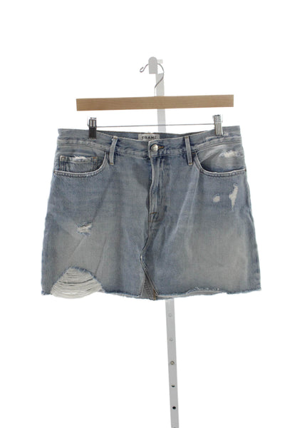 Frame Womens Light Blue Cotton Mini Straight Pencil Skirt Size 30