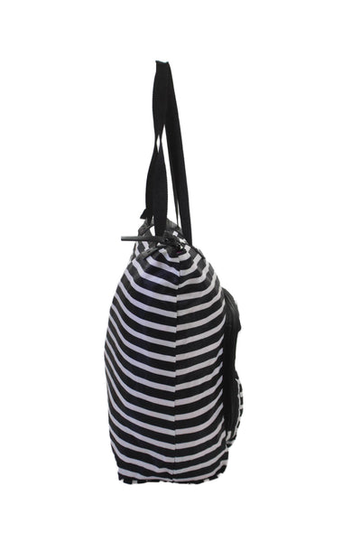 Joseph Ribkoff Womens Double Handle Logo Nylon Striped Tote Handbag Black White