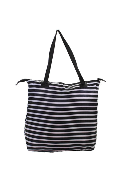 Joseph Ribkoff Womens Double Handle Logo Nylon Striped Tote Handbag Black White