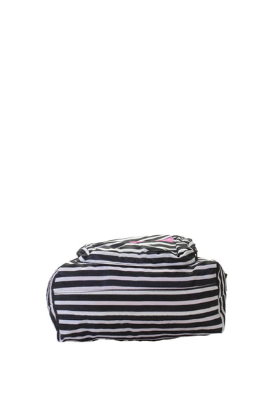 Joseph Ribkoff Womens Double Handle Logo Nylon Striped Tote Handbag Black White