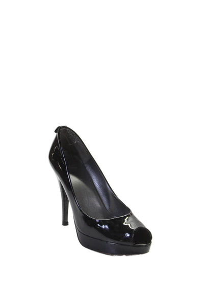 Stuart Weitzman Womens Stiletto Patent Leather Peep Toe Nulille Pumps Black 8M